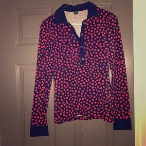 Red & Navy Blue polka dot top